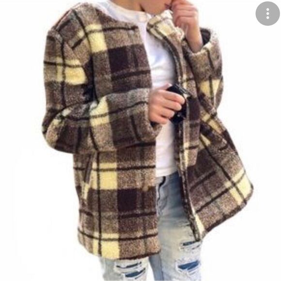 Sanctuary Teddy Sherpa Lined Brown Buttercream Shacket Trucker Jacket - Picture 1 of 13